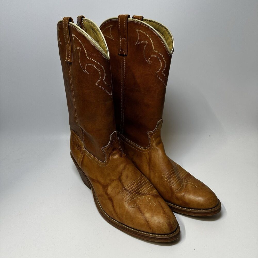 Vintage Dingo Cowboy Boots Men 12D Brown Leather Western Ranch 70s 80s
